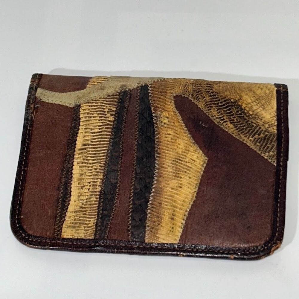 Vintage Carlos Falchi 90s Patchwork Snakeskin Leather Passport Wallet
